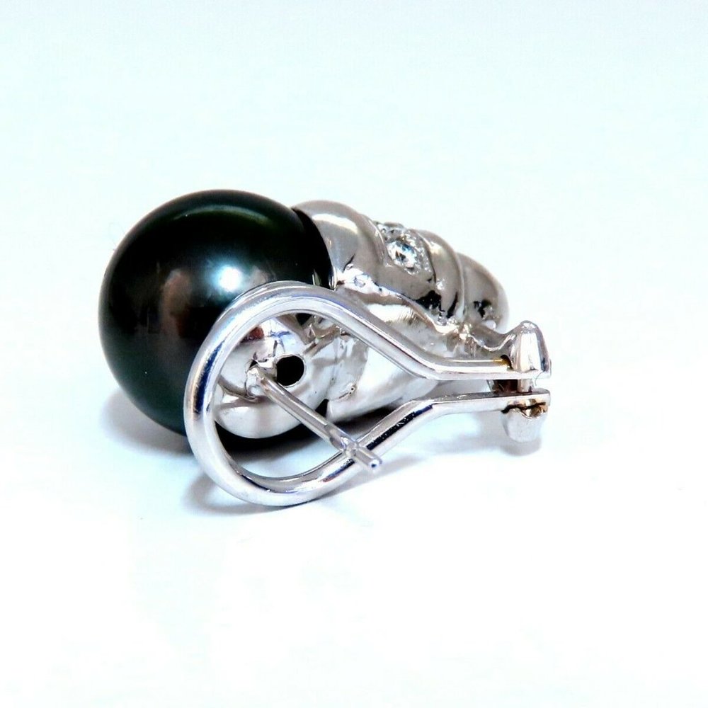 11mm natural tahitian pearl & .50ct diamonds raised cap earrings 14kt* - Picture 4 of 9